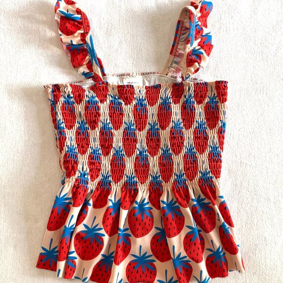 Hanna Andersson Mixie Tankini top Girls 10 strawberries stretch ruffle swim - Picture 2 of 6